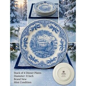Royal Stafford Floral 11 in Dinner Plates Blue/White Set of 4